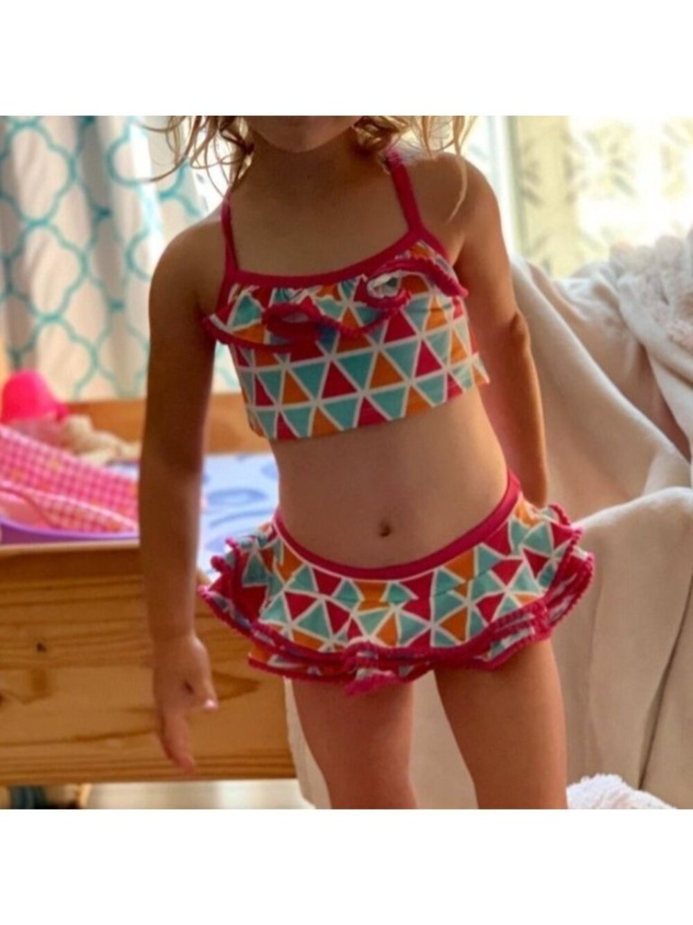 MASALA BABY Ruffle Skirted Swimsuit Girls 4T Mosaic Bikini Set 2 Piece Geometric - Picture 8 of 8